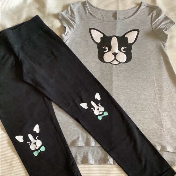 Girls Justice “Dog Face” Top & Leggings Set Size 7 - Picture 1 of 3